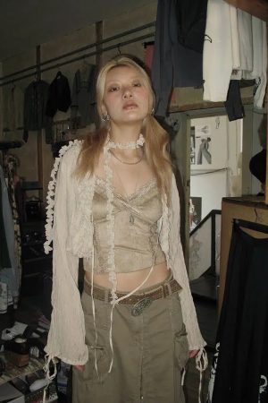 Stylish Work Outfits, Outfit Summer Ideas Fairy Grunge Ruffled Crop Cardigan