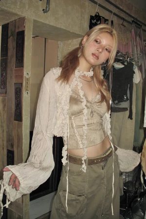 Stylish Work Outfits, Outfit Summer Ideas Fairy Grunge Ruffled Crop Cardigan