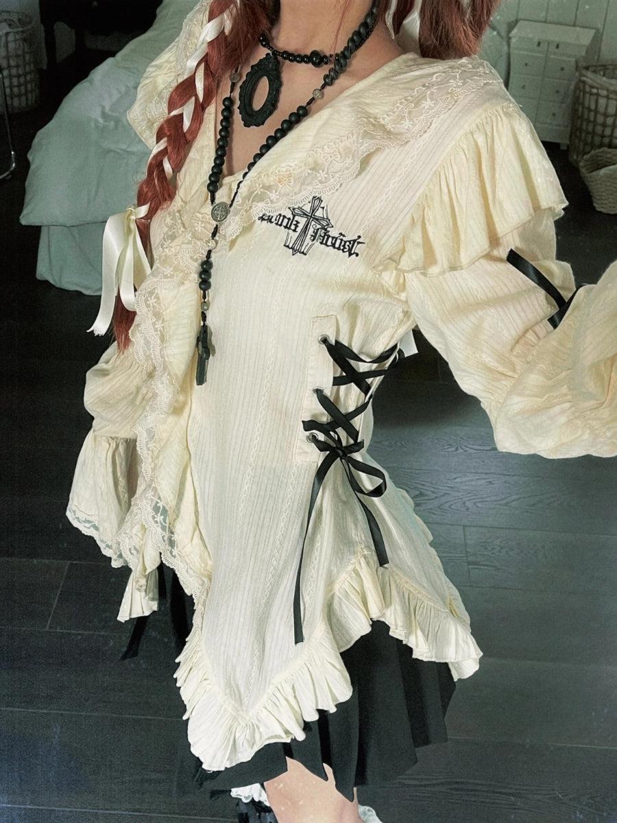 Stylish Work Outfits, Outfit Summer Ideas Fairy Grunge Ruffled Lace Up Blouse