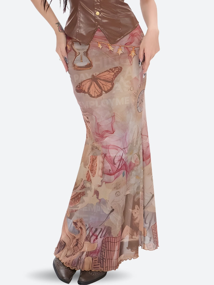 Stylish Work Outfits, Outfit Summer Ideas Fairycore Butterfly Mesh Maxi Skirt