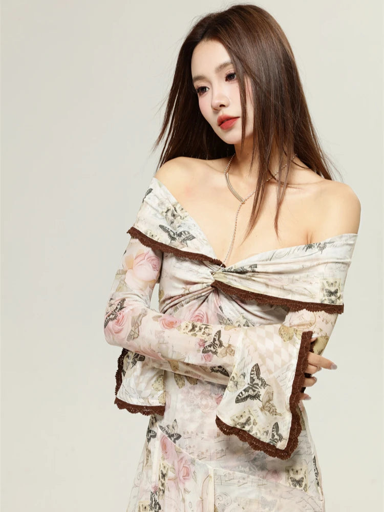 Stylish Work Outfits, Outfit Summer Ideas Fairycore Butterfly Off Shoulder Midi Dress Stylish Work Outfits, Outfit Summer Ideas Fairycore Butterfly Off Shoulder Midi Dress