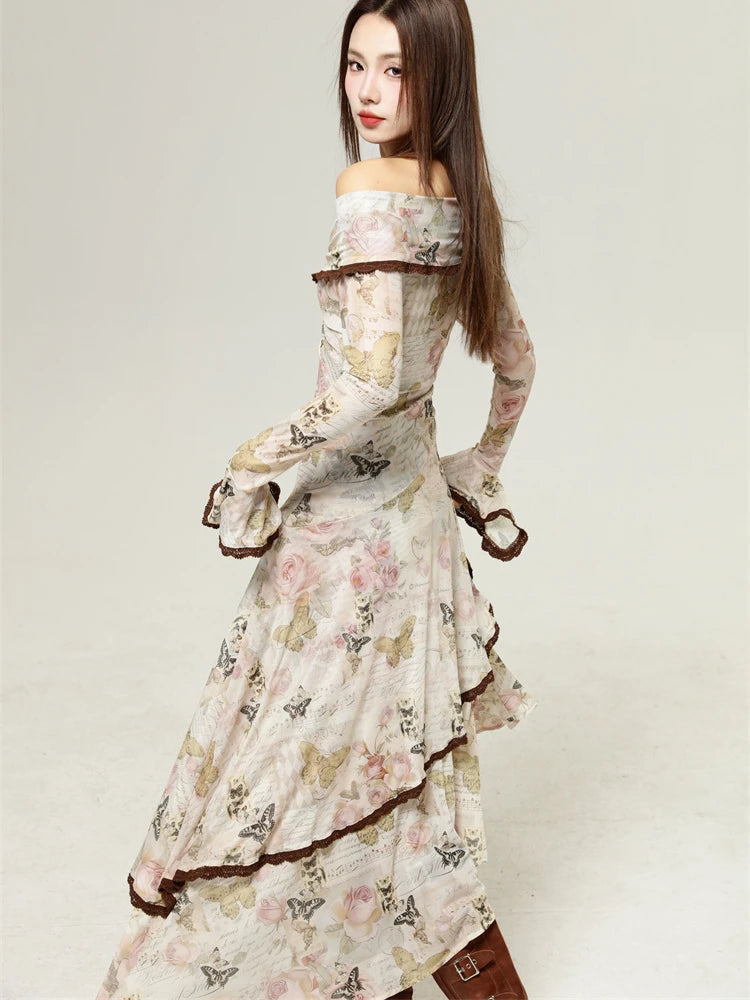 Stylish Work Outfits, Outfit Summer Ideas Fairycore Butterfly Off Shoulder Midi Dress Stylish Work Outfits, Outfit Summer Ideas Fairycore Butterfly Off Shoulder Midi Dress