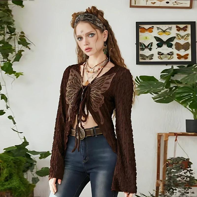 Stylish Work Outfits, Outfit Summer Ideas Fairycore Butterfly Open Front Top