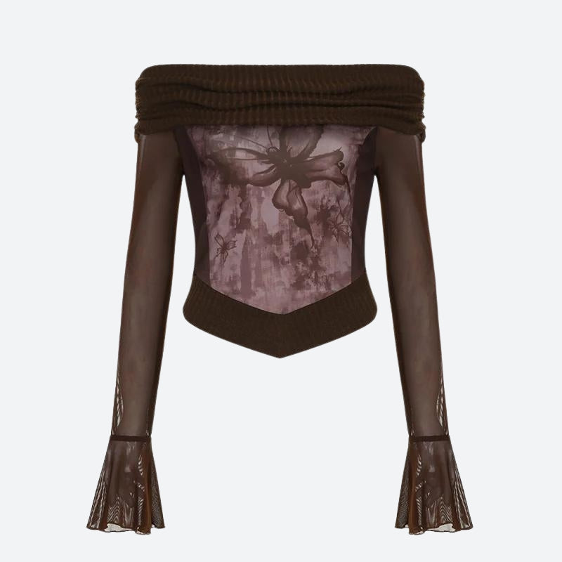 Stylish Work Outfits, Outfit Summer Ideas Fairycore Butterfly Ruched Off Shoulder Top Stylish Work Outfits, Outfit Summer Ideas Fairycore Butterfly Ruched Off Shoulder Top