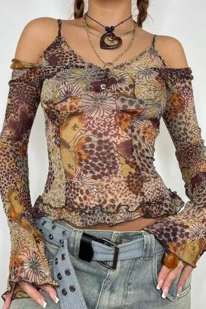 Stylish Work Outfits, Outfit Summer Ideas Fairycore Floral Mesh Top