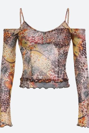 Stylish Work Outfits, Outfit Summer Ideas Fairycore Floral Mesh Top