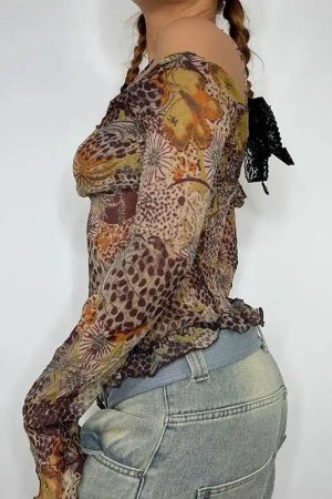 Stylish Work Outfits, Outfit Summer Ideas Fairycore Floral Mesh Top