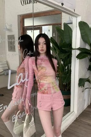 Stylish Work Outfits, Outfit Summer Ideas Fairycore Floral Ruffled Cuff Top