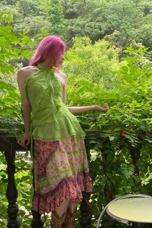 Stylish Work Outfits, Outfit Summer Ideas Fairycore Floral Ruffled Top