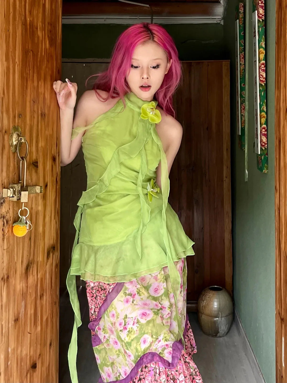 Stylish Work Outfits, Outfit Summer Ideas Fairycore Floral Ruffled Top Stylish Work Outfits, Outfit Summer Ideas Fairycore Floral Ruffled Top