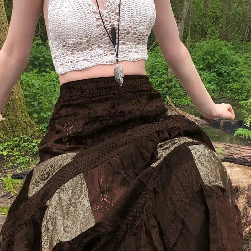 Stylish Work Outfits, Outfit Summer Ideas Fairycore Patchwork Maxi Skirt