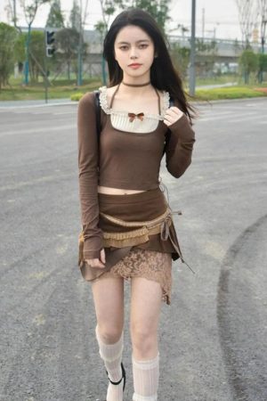 Stylish Work Outfits, Outfit Summer Ideas Fairycore Patchwork Mini Skirt