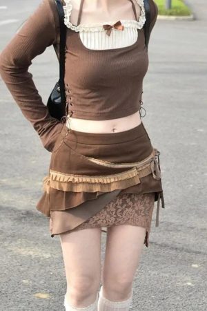 Stylish Work Outfits, Outfit Summer Ideas Fairycore Patchwork Mini Skirt