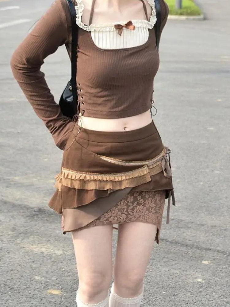 Stylish Work Outfits, Outfit Summer Ideas Fairycore Patchwork Mini Skirt Stylish Work Outfits, Outfit Summer Ideas Fairycore Patchwork Mini Skirt