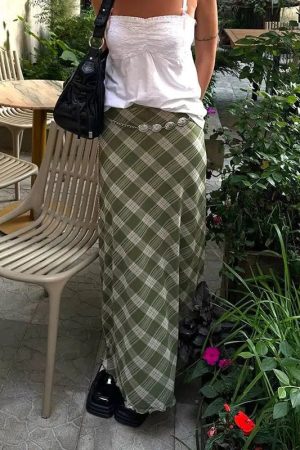 Stylish Work Outfits, Outfit Summer Ideas Fairycore Plaid Maxi Skirt