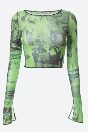 Stylish Work Outfits, Outfit Summer Ideas Fairycore Slit Mesh Crop Top