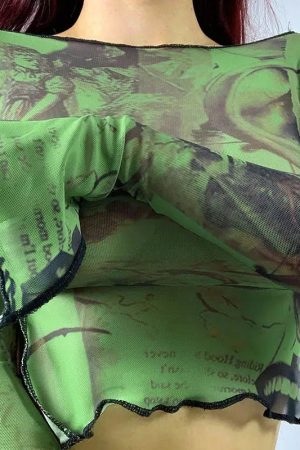 Stylish Work Outfits, Outfit Summer Ideas Fairycore Slit Mesh Crop Top