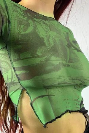 Stylish Work Outfits, Outfit Summer Ideas Fairycore Slit Mesh Crop Top