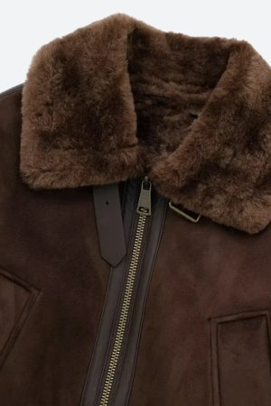 Stylish Work Outfits, Outfit Summer Ideas Faux Fur Collar Zip-Up Jacket