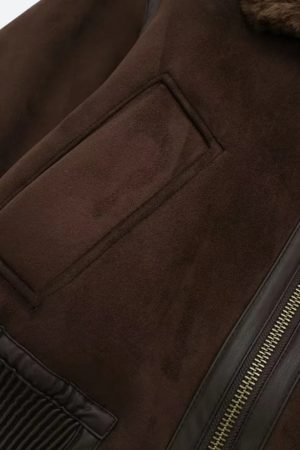 Stylish Work Outfits, Outfit Summer Ideas Faux Fur Collar Zip-Up Jacket