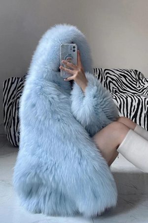 Stylish Work Outfits, Outfit Summer Ideas Faux Fur Hooded Jacket