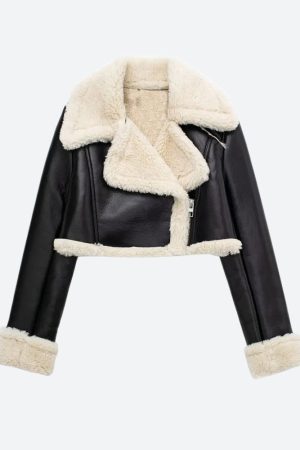 Stylish Work Outfits, Outfit Summer Ideas Faux Fur Lined Biker Jacket
