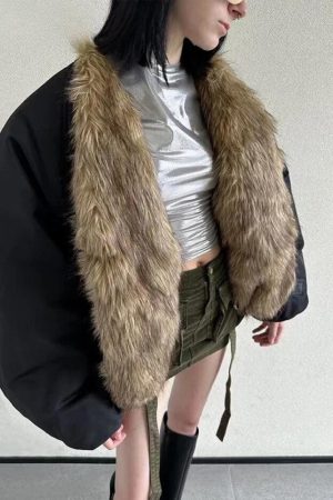Stylish Work Outfits, Outfit Summer Ideas Faux Fur Puffer Jacket