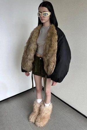 Stylish Work Outfits, Outfit Summer Ideas Faux Fur Puffer Jacket