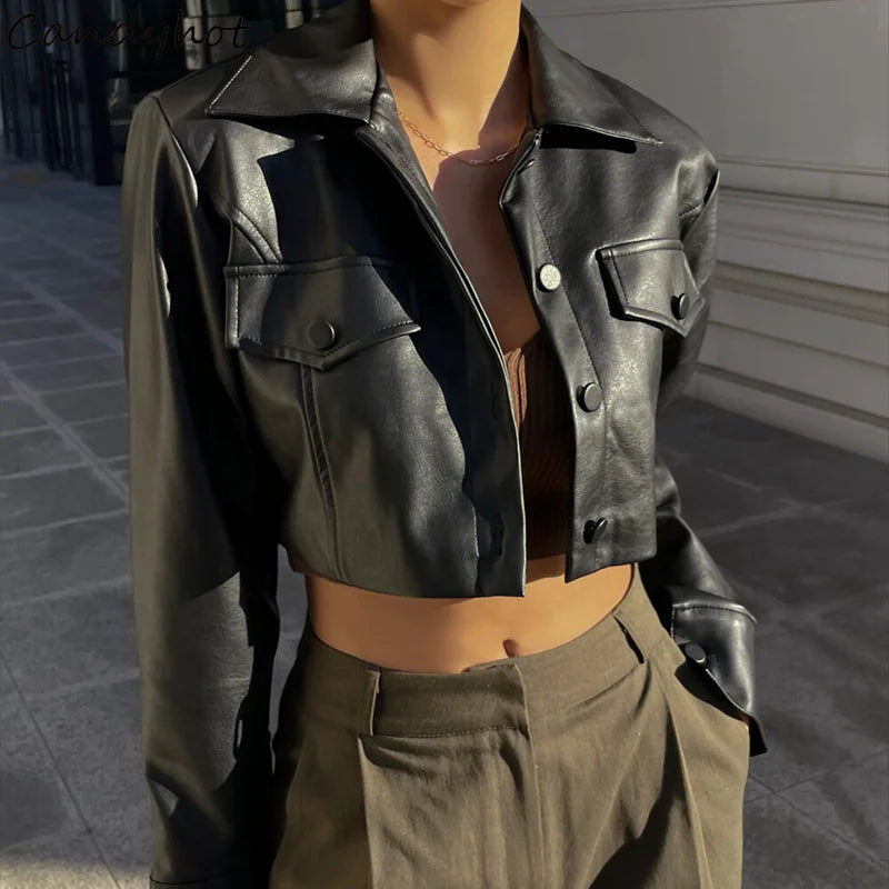 Stylish Work Outfits, Outfit Summer Ideas Faux Leather Cropped Jacket