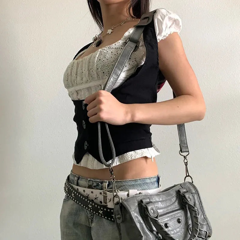 Stylish Work Outfits, Outfit Summer Ideas Fitted Button Up Vest Stylish Work Outfits, Outfit Summer Ideas Fitted Button Up Vest