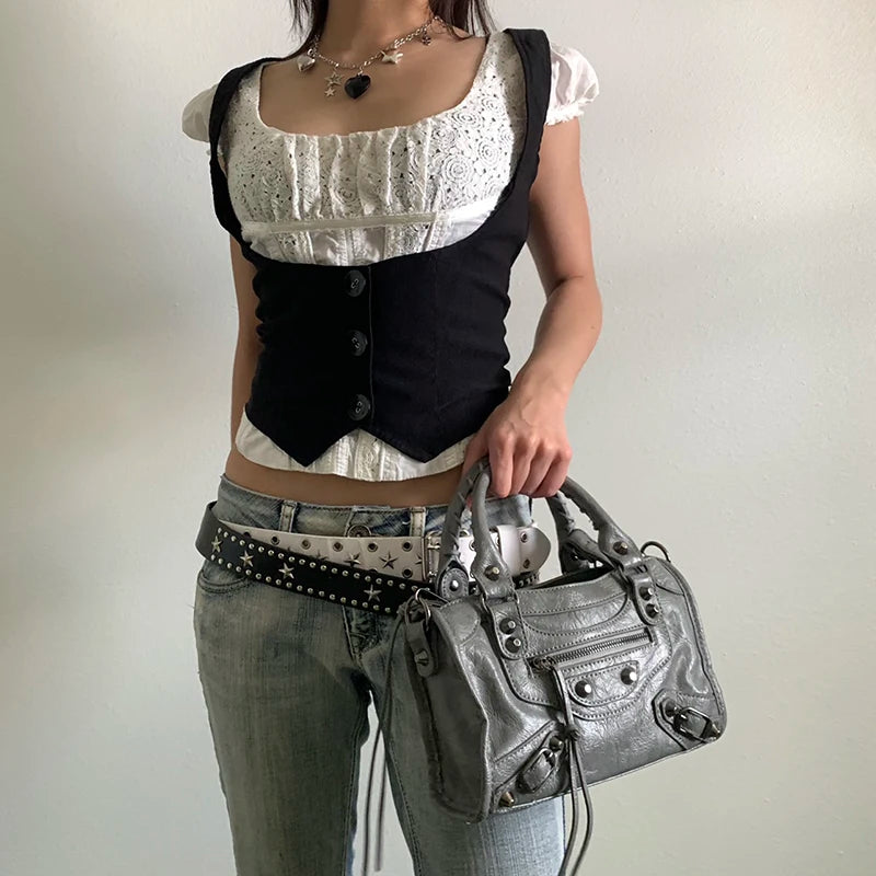 Stylish Work Outfits, Outfit Summer Ideas Fitted Button Up Vest Stylish Work Outfits, Outfit Summer Ideas Fitted Button Up Vest