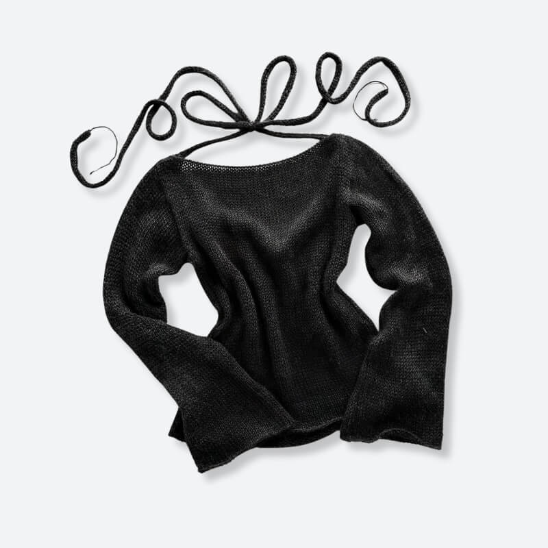 Stylish Work Outfits, Outfit Summer Ideas Flare Sleeved Knit Backless Top Stylish Work Outfits, Outfit Summer Ideas Flare Sleeved Knit Backless Top