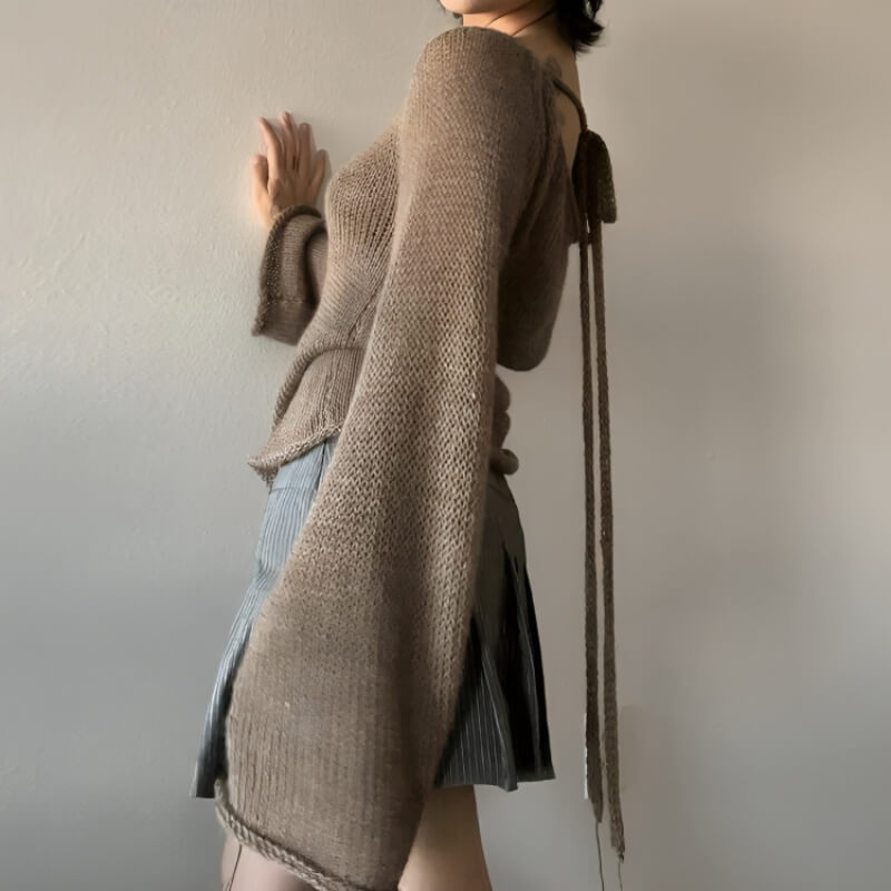 Stylish Work Outfits, Outfit Summer Ideas Flare Sleeved Knit Backless Top Stylish Work Outfits, Outfit Summer Ideas Flare Sleeved Knit Backless Top