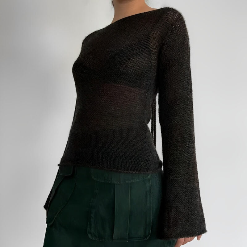 Stylish Work Outfits, Outfit Summer Ideas Flare Sleeved Knit Backless Top Stylish Work Outfits, Outfit Summer Ideas Flare Sleeved Knit Backless Top