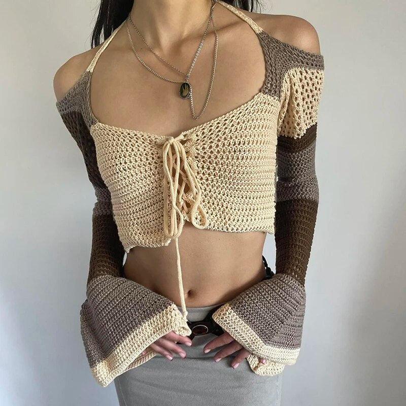 Stylish Work Outfits, Outfit Summer Ideas Flared Sleeve Crop Crochet Sweater Stylish Work Outfits, Outfit Summer Ideas Flared Sleeve Crop Crochet Sweater