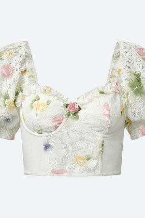 Stylish Work Outfits, Outfit Summer Ideas Floral Crop Corset Top