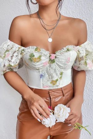 Stylish Work Outfits, Outfit Summer Ideas Floral Crop Corset Top