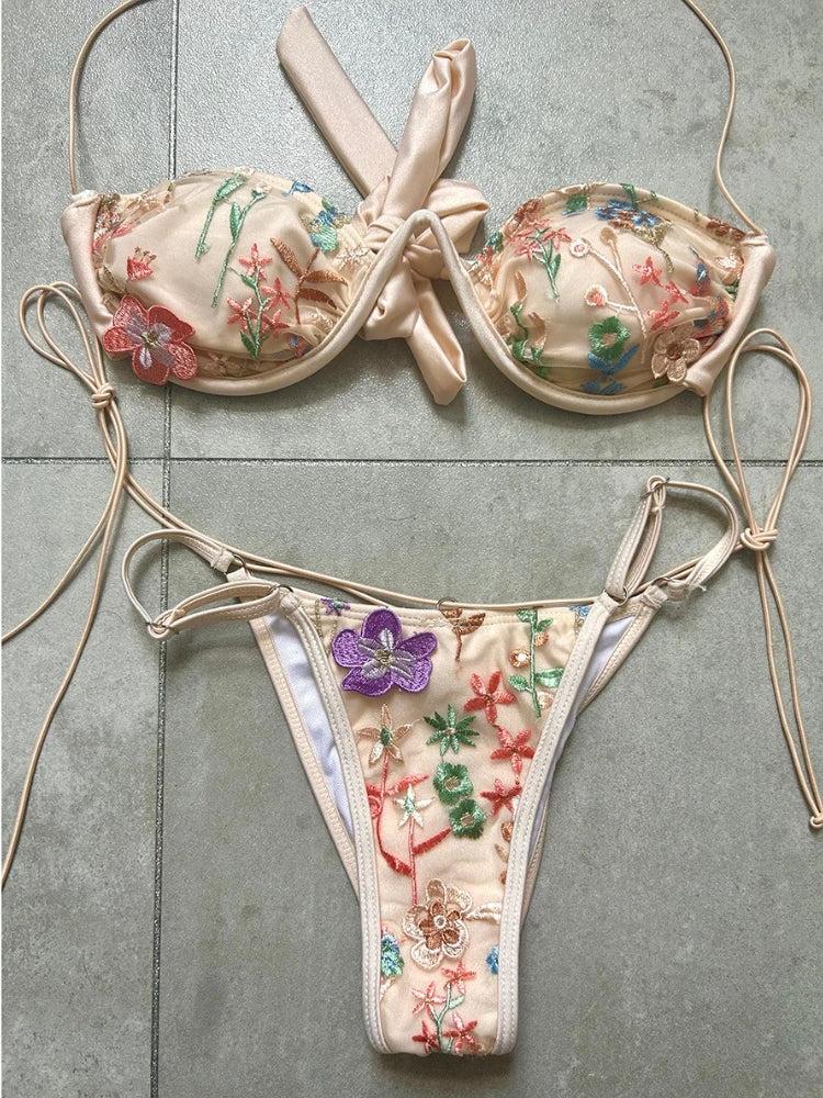 Stylish Work Outfits, Outfit Summer Ideas Floral Embroidered Bikini Set Stylish Work Outfits, Outfit Summer Ideas Floral Embroidered Bikini Set