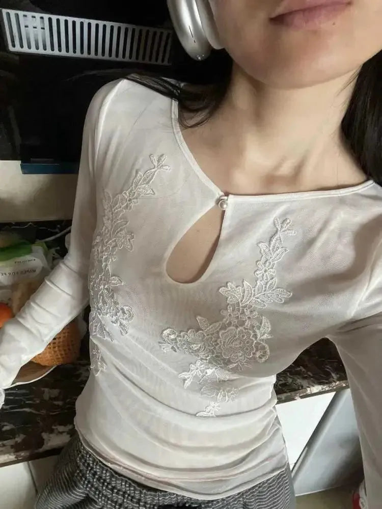 Stylish Work Outfits, Outfit Summer Ideas Floral Embroidered Mesh Top Stylish Work Outfits, Outfit Summer Ideas Floral Embroidered Mesh Top