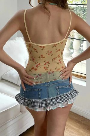 Stylish Work Outfits, Outfit Summer Ideas Floral Open Back Mesh Top