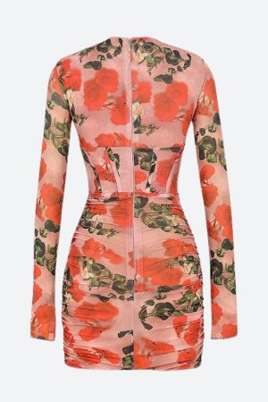 Stylish Work Outfits, Outfit Summer Ideas Floral Ruched Corset Mini Dress