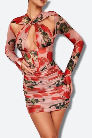 Stylish Work Outfits, Outfit Summer Ideas Floral Ruched Corset Mini Dress