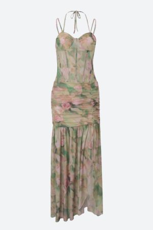 Stylish Work Outfits, Outfit Summer Ideas Floral Ruched Maxi Dress