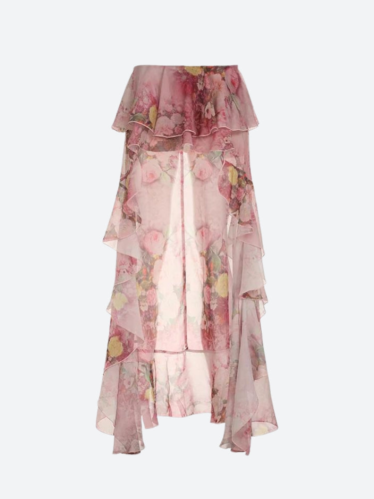 Stylish Work Outfits, Outfit Summer Ideas Floral Ruffled Mesh Mullet Skirt