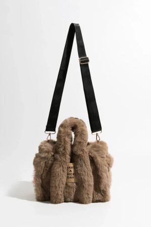 Stylish Work Outfits, Outfit Summer Ideas Fluffy Faux Fur Tote Bag