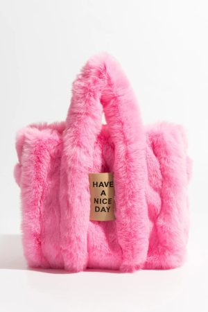 Stylish Work Outfits, Outfit Summer Ideas Fluffy Faux Fur Tote Bag