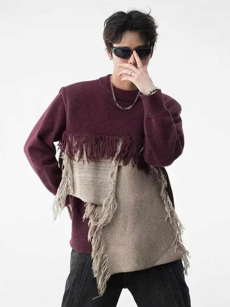 Stylish Work Outfits, Outfit Summer Ideas Fringe Patchwork Knitted Sweater Stylish Work Outfits, Outfit Summer Ideas Fringe Patchwork Knitted Sweater