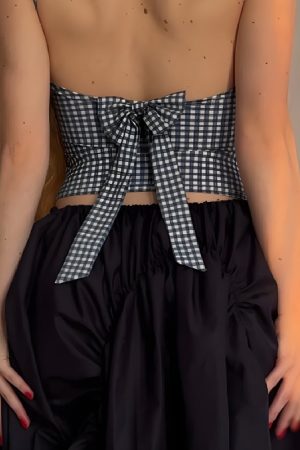 Stylish Work Outfits, Outfit Summer Ideas Gingham Bow Backless Top