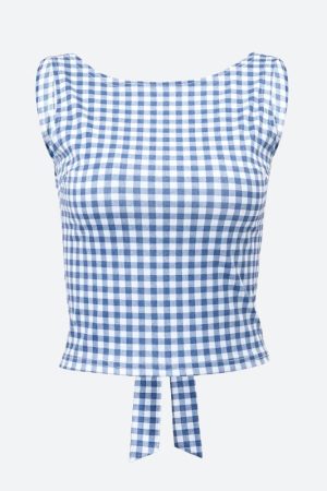 Stylish Work Outfits, Outfit Summer Ideas Gingham Bow Backless Top