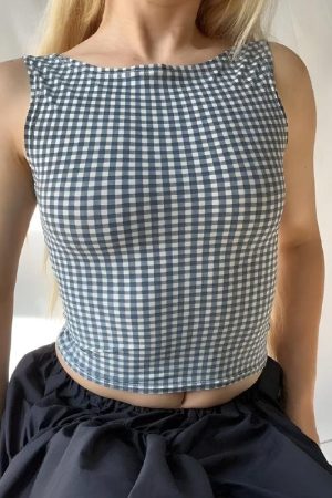 Stylish Work Outfits, Outfit Summer Ideas Gingham Bow Backless Top